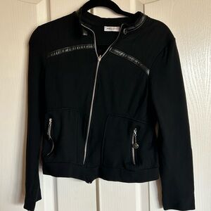 Absolu Paris Designer leather trimmed viscose zipper jacket size small